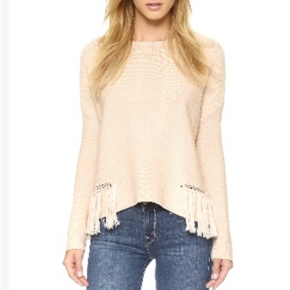 RAMY BROOK Kelly Sweater Blush Pink Pullover Fringe 100% Merino Wool